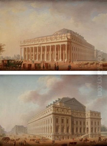 Entree Du Grand Theatre De Bordeaux (+ Grand Theatre De Bordeaux Vu Des Quais; 2 Works) Oil Painting by Pierre Charles Dandrillon