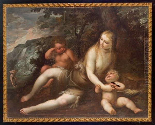 Agar E L'angelo Nel Deserto (+ Adamo Ed Eva Con Abele E Caino Nel Paradiso; Pair) Oil Painting by Giovanni Stefano Danedi