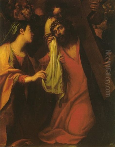 Saint Veronica Handing The Shroud To Christ On The Way To Calvary Oil Painting by Giovanni Stefano Danedi