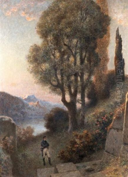 Homme Contemplant Des Ruines Dans Un Paysage De Montagne Oil Painting by Henri Camille Danger