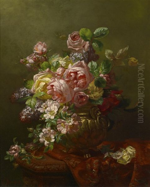 Blumenstillleben Mit Rosen Oil Painting by Victor Dangon