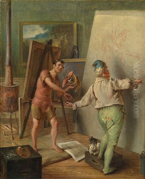 Im Maleratelier Oil Painting by Josef Danhauser