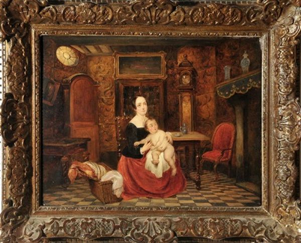 Mutter Mit Kind In Einem Prunkvollen Interieur Oil Painting by Josef Danhauser