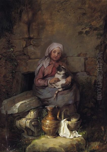 Das Madchen Mit Der Katze Oil Painting by Josef Danhauser