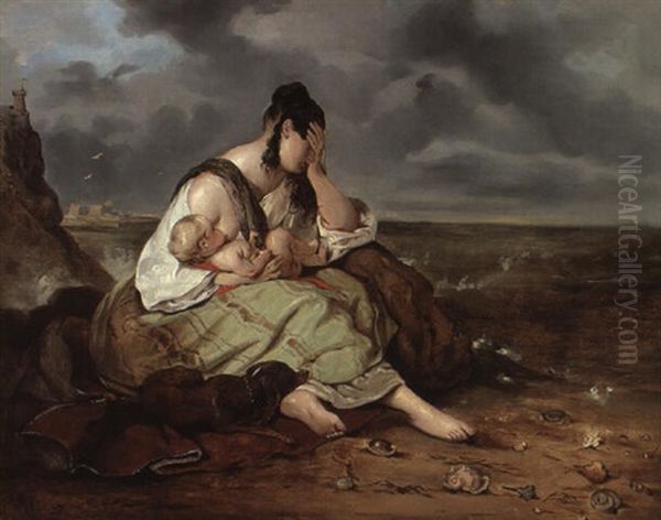 Die Frau Des Fischers Mit Ihrem Kinde Oil Painting by Josef Danhauser