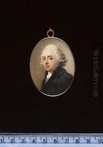 A Gentleman (of The Stone Family?) Wearing Black Coat, Matching Waistcoat, Frilled White Cravat And Powdered Wig With Side Buckles Oil Painting by Abraham Daniel