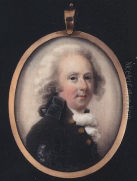 A Gentleman, Wearing Brown Coat With Gold Buttons And Frilled White Cravat, His Hair En Queue Oil Painting by Abraham Daniel