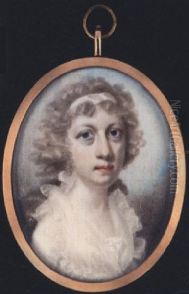 A Lady, Wearing White Bandeau In Her Powdered Hair And White Dress With Frilled Collar Oil Painting by Abraham Daniel