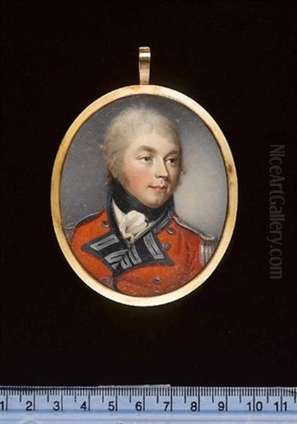 Sir Richard Steele, Bt., Wearing The Uniform Of A Field Rank Officer, Scarlet Coatee With Blue Facings, Silver Lace And Epaulettes, His Hair Powdered And Worn  En Queue Oil Painting by Joseph Daniel