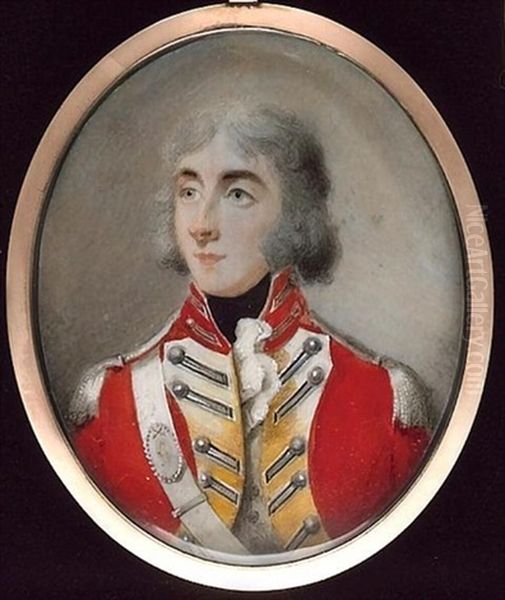 An Officer Called Captain William Cambridge Of The Aryshire Fencible Cavalry, Wearing Scarlet Uniform With Yellow Facings, Silver Epaulettes And White Cross Belt Oil Painting by Joseph Daniel