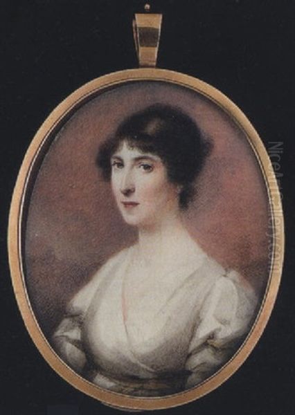 Mrs. Edward Cooper Wearing White Dress With Yellow Waistband, Her Hair Upswept Oil Painting by Joseph Daniel