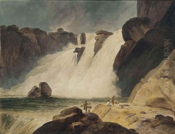 The Waterfall At Papanasam, Tinnevelly District (tamil Nadu) Oil Painting by Thomas Daniell