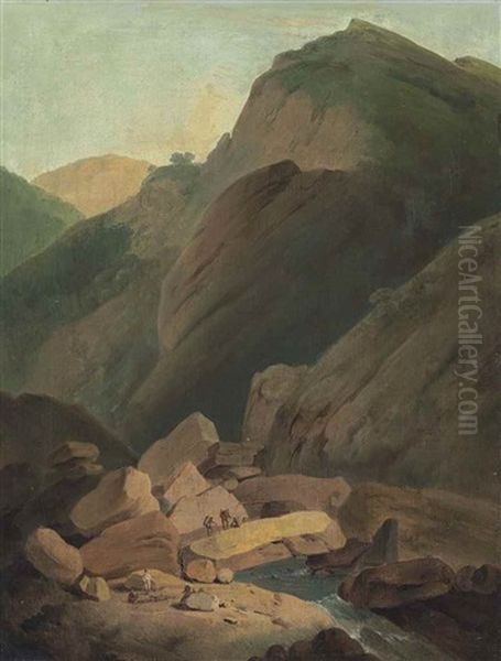 The River Khoh, On The Road To Srinagar, Garhwal, Uttar Pradesh Oil Painting by Thomas Daniell