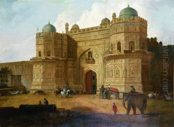 The Delhi Gate Of The Fort At Agra Oil Painting by Thomas Daniell