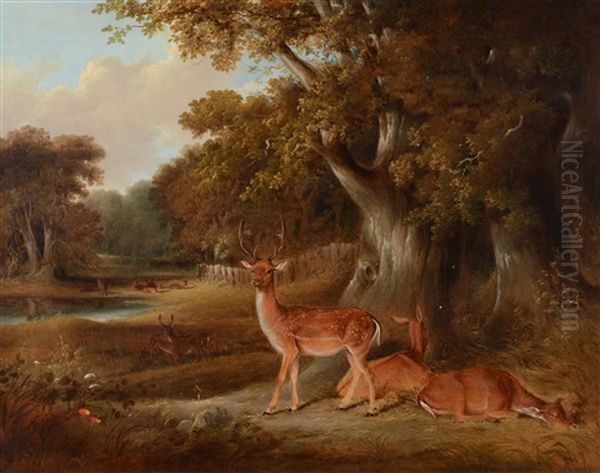 Deer In A Wooded Landscape Oil Painting by William Daniell