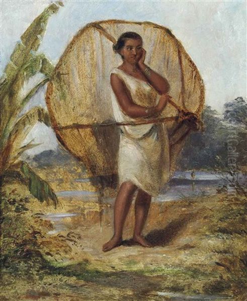 Girl With A Fishing Net, Ceylon Oil Painting by William Daniell