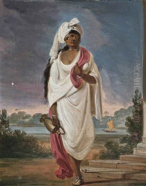 Indian Woman With A River Beyond Oil Painting by William Daniell