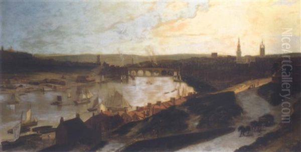 View Of Newcastle On The River Tyne From St. Ann's Oil Painting by William Daniell