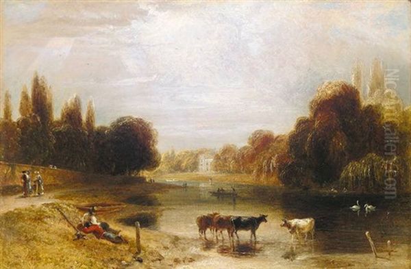 On The Thames Near Hampton Court Oil Painting by William Daniell