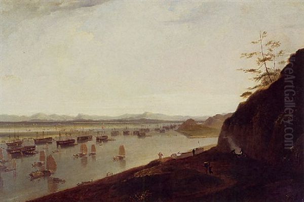 View Of Whampoa (huangpu) Beach, China Oil Painting by William Daniell