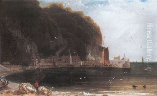 View Of Clovelly, North Devon Oil Painting by William Daniell