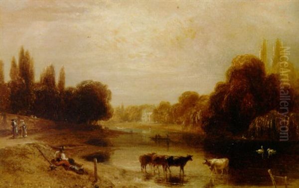 On The Thames Near Hampton Court Oil Painting by William Daniell