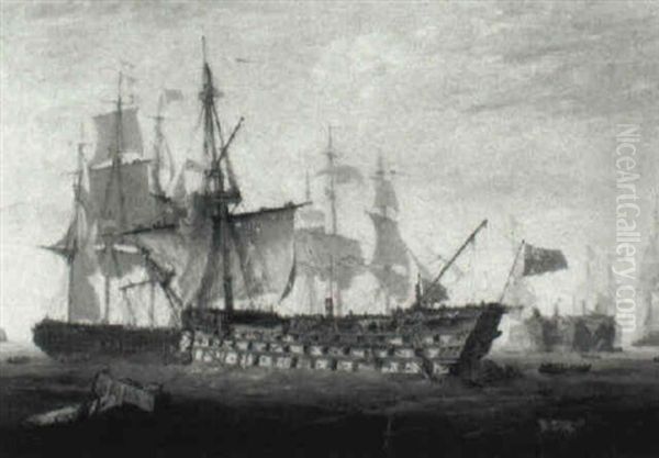 Vice Admiral Lord Collingwood's Flagship Royal Sovereign    Under Tow By The Euryalus At The Battle Of Trafalgar Oil Painting by William Daniell