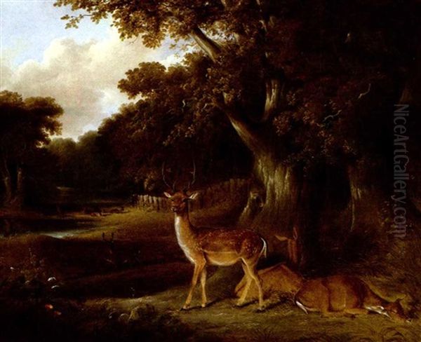 Deer In A Wooded Landscape Oil Painting by William Daniell