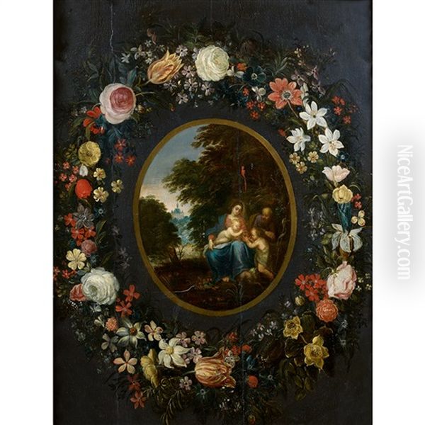 Sainte Famille Dans Une Couronne De Fleurs Oil Painting by Andries Daniels