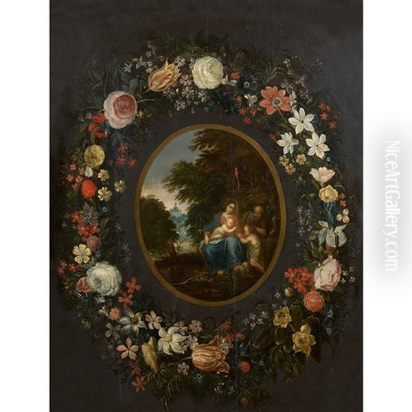 Sainte Famille Dans Une Couronne De Fleurs Oil Painting by Andries Daniels