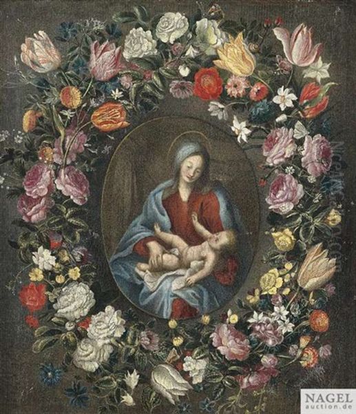 Die Madonna Mit Dem Christusknaben Im Blumenkranz Oil Painting by Andries Daniels