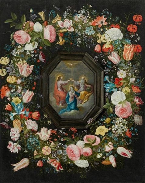 Blumenkranz Mit Der Kronung Maria In Einer Kartusche Oil Painting by Andries Daniels