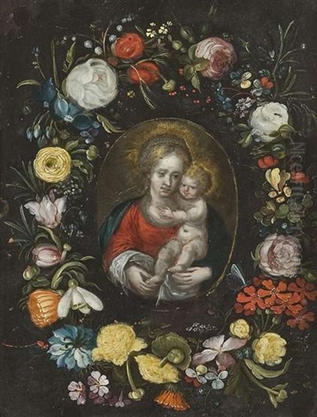 Die Madonna Mit Dem Christusknaben Im Blumenkranz Oil Painting by Andries Daniels