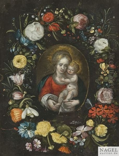 Die Madonna Mit Dem Christusknaben Im Blumenkranz Oil Painting by Andries Daniels