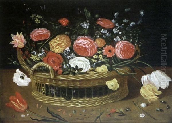 Nature Mort Au Panier De Fleurs Oil Painting by Andries Daniels