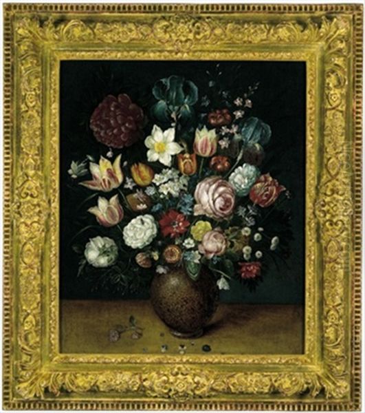 Ein Blumenstraus In Einer Bauchigen Tonvase Oil Painting by Andries Daniels