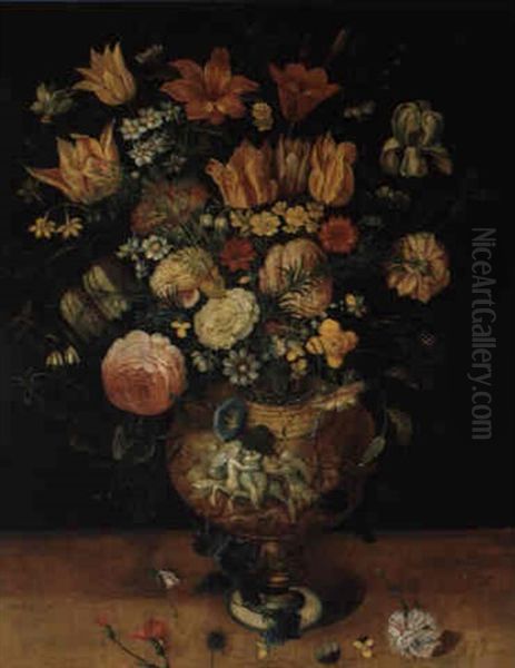 Groser, Dekorativer Blumenstraus In Einer Prunkvase Oil Painting by Andries Daniels