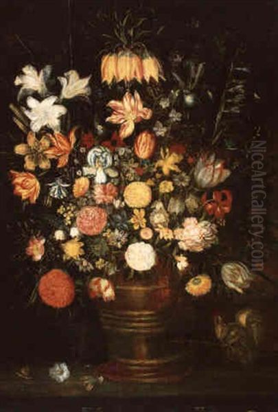 Bouquet De Fleurs Avec Un Ecureuil Oil Painting by Andries Daniels