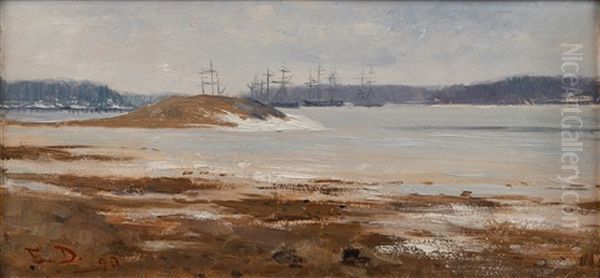 Ships Off Ruissalo (turku) Oil Painting by Elin Danielson-Gambogi