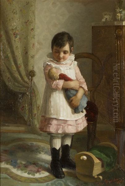 Girl With A Doll Oil Painting by Elin Danielson-Gambogi