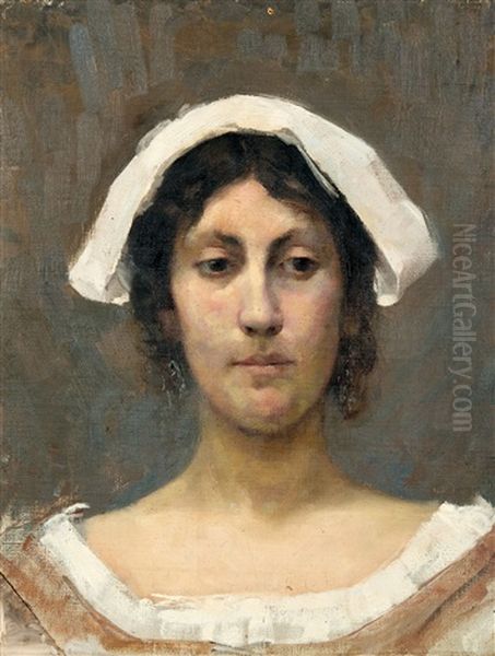 Girl In White Bonnet Oil Painting by Elin Danielson-Gambogi