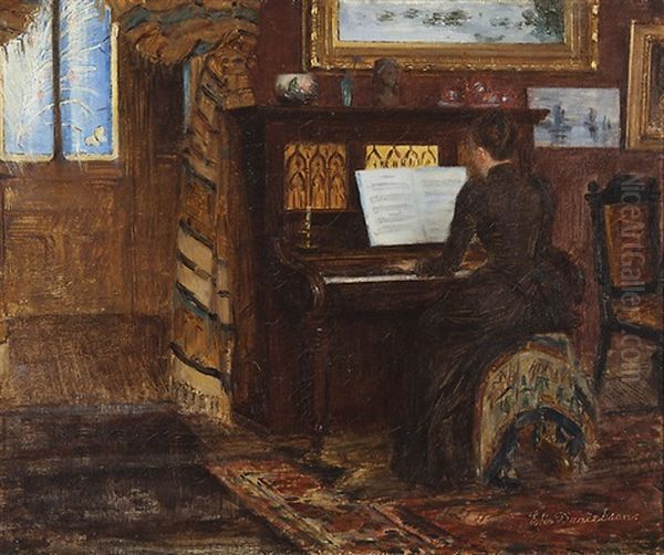 Hilma Westerholm Plays Piano Oil Painting by Elin Danielson-Gambogi