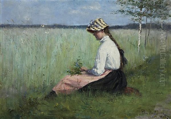 Girl On A Meadow Oil Painting by Elin Danielson-Gambogi