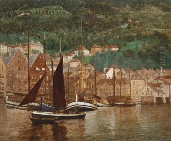 Deutsche Brucke, Bergen-norwegen Oil Painting by Josef Danilowatz