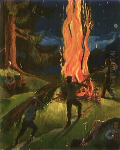 August-feuer Oil Painting by Heinrich Danioth