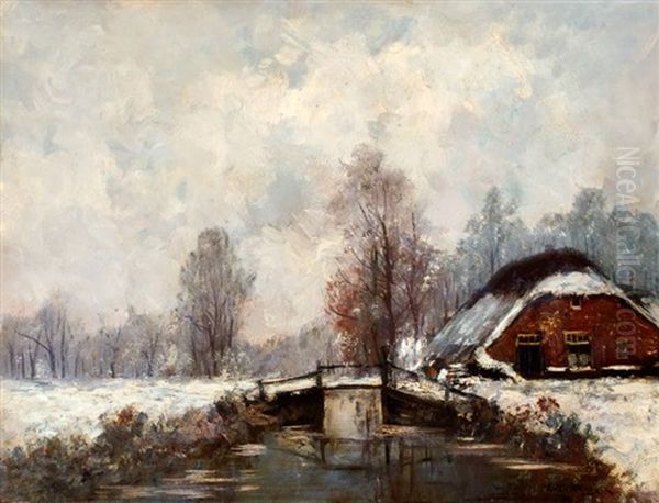 Boerderij In Sneeuwlandschap Oil Painting by Charles Dankmeijer