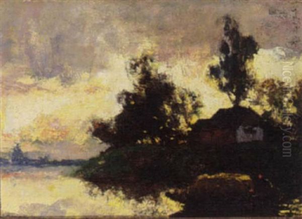 A Farm In An Evening Landscape Oil Painting by Charles Dankmeijer