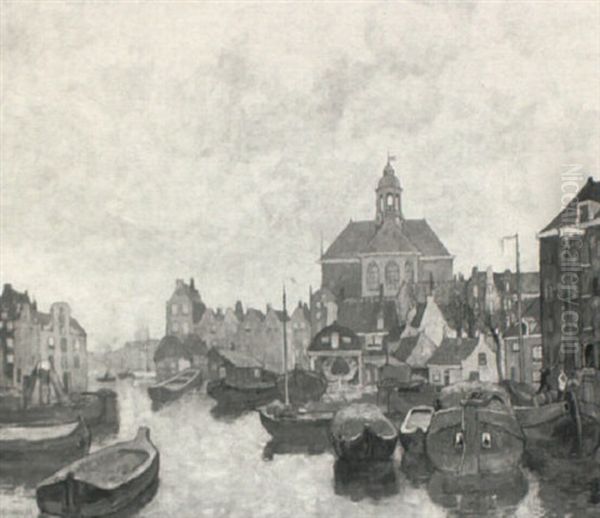 Amsterdam Harbor Scene Oil Painting by Charles Dankmeijer