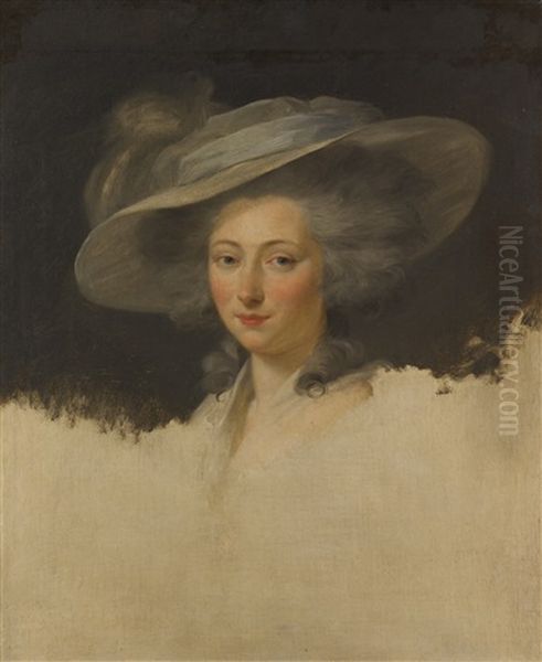 Portrait Of A Lady, Head And Shoulders Wearing A Grey Hat Oil Painting by Henri-Pierre Danloux