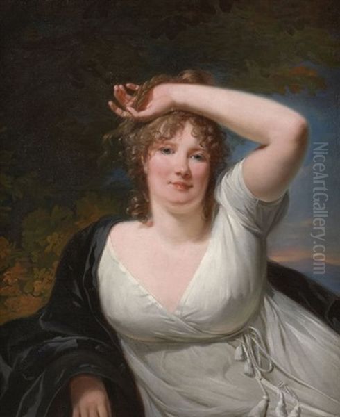 Portrait De Femme A La Robe Blanche Oil Painting by Henri-Pierre Danloux